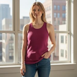 Free People Ribbed Maroon Tank High Neck Flowy Size Large